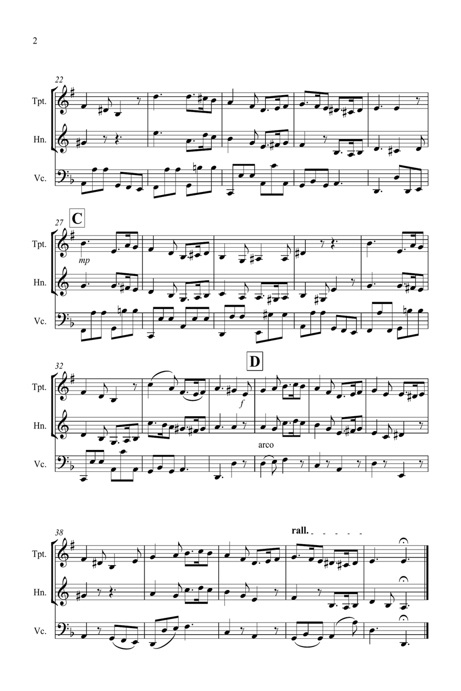 Greensleeves for Trumpet, Horn and Cello Trio Small Ensemble scores gallery preview page 2