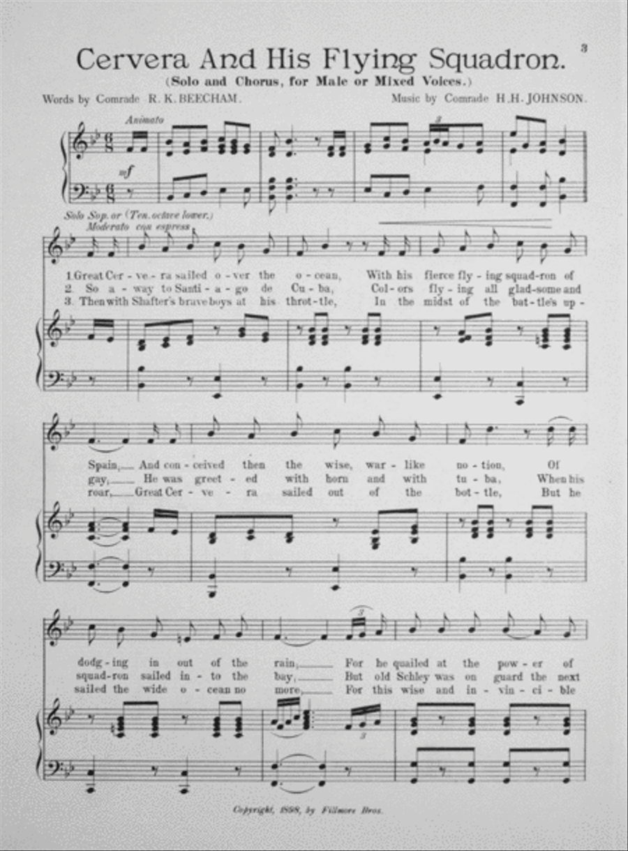 Cervera and His Flying Squadron. Solo and Chorus 4-Part scores gallery preview page 2