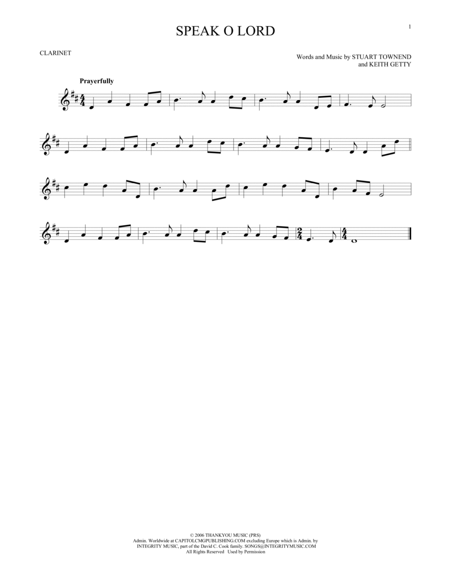 Speak O Lord Clarinet Solo scores gallery preview page 1