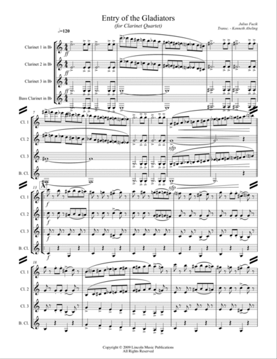 March – Entry of the Gladiators (for Clarinet Quartet) Clarinet Quartet scores gallery preview page 2