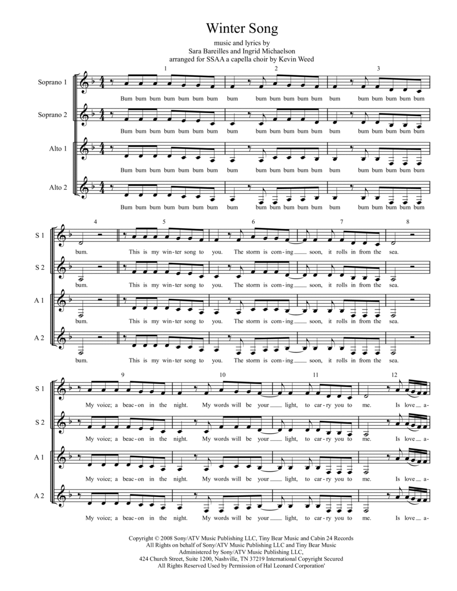 Winter Song SSAA scores gallery preview page 1