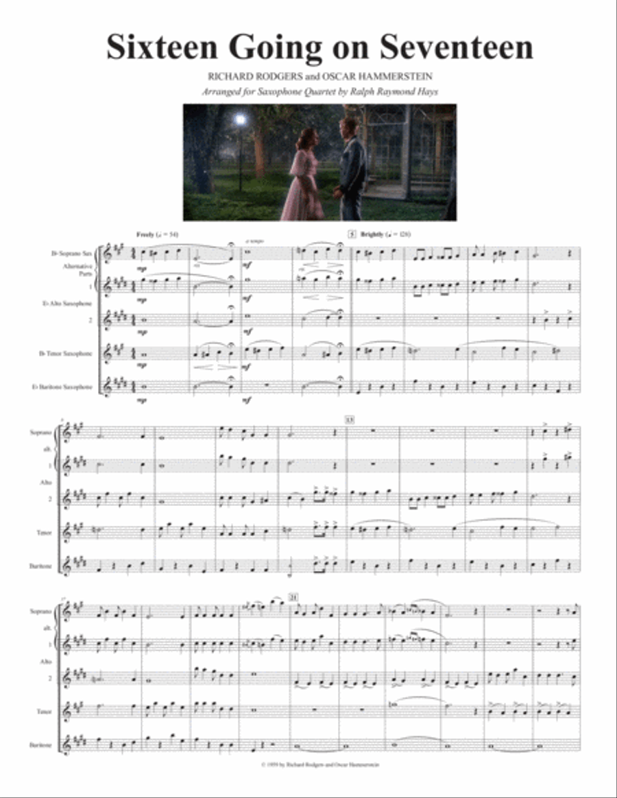 Sixteen Going On Seventeen Saxophone Quartet scores gallery preview page 2