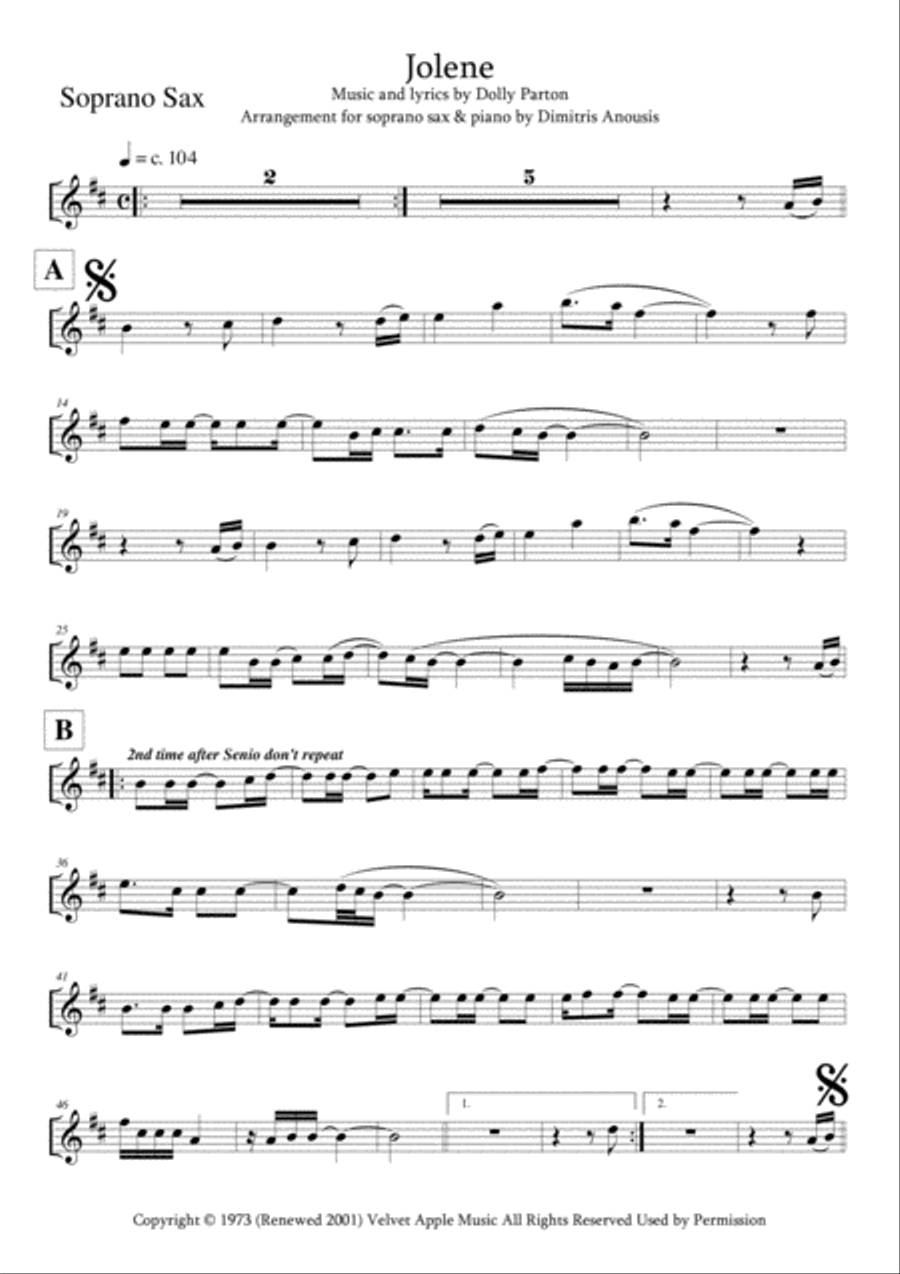Jolene Soprano Saxophone scores gallery preview page 3