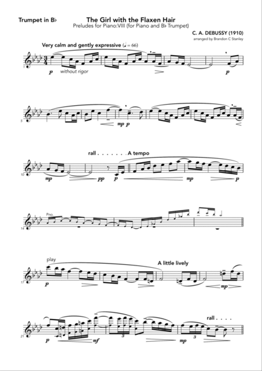 La Fille aux Cheveux de Lin (The Girl with the Flaxen Hair) B-Flat Trumpet scores gallery preview page 4