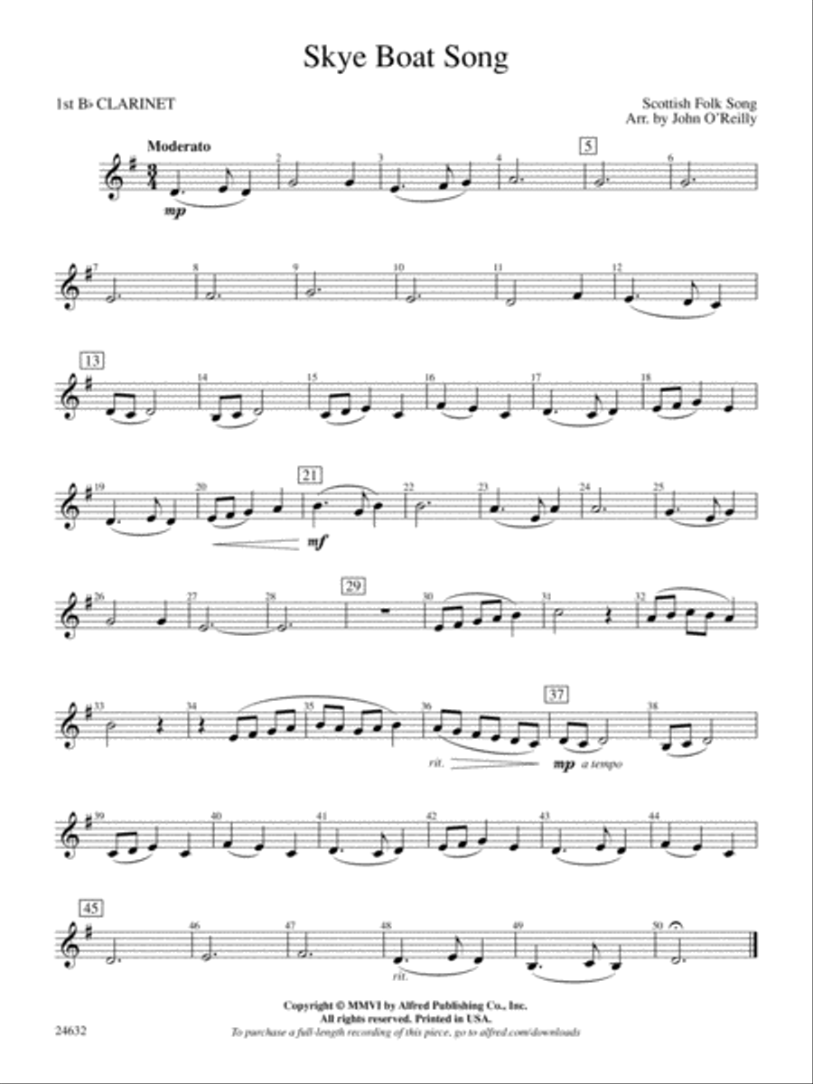 Skye Boat Song: 1st B-flat Clarinet Concert Band scores gallery preview page 1