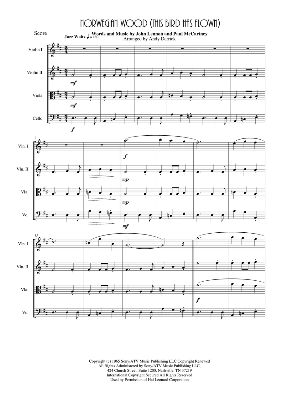 Norwegian Wood (This Bird Has Flown) String Quartet scores gallery preview page 1