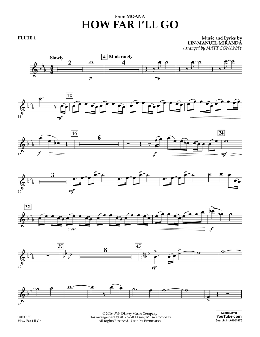 How Far I'll Go (from Moana) - Flute 1 Concert Band scores gallery preview page 1