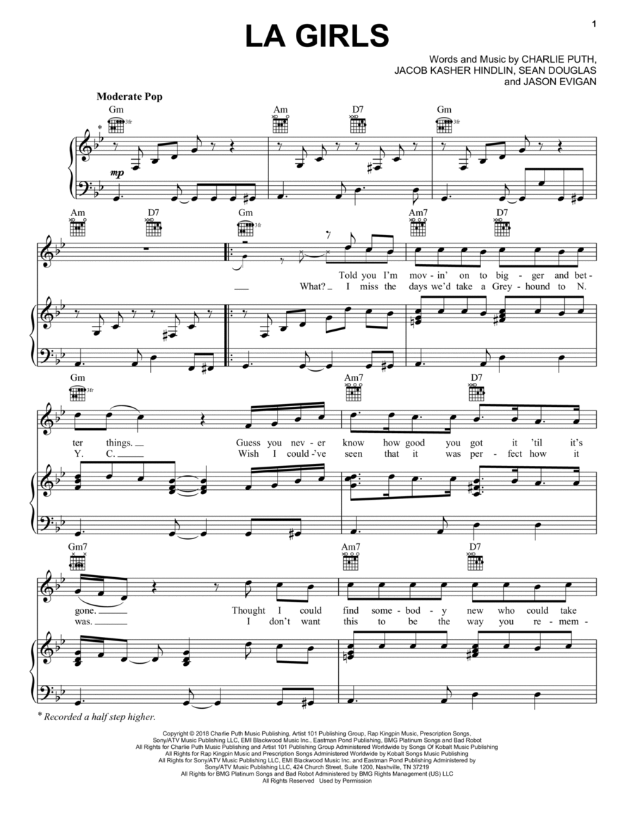 LA Girls Piano, Vocal, Guitar scores gallery preview page 1