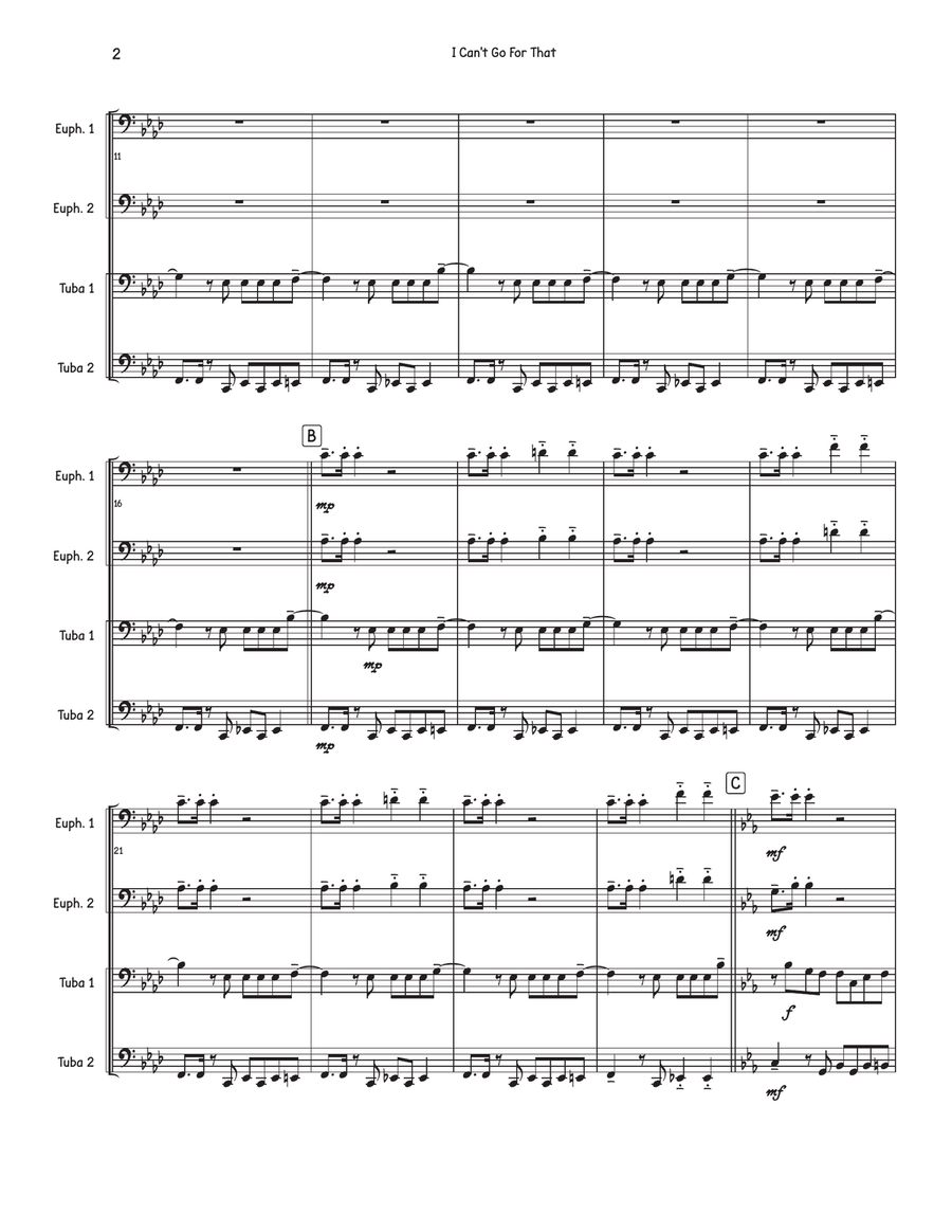 I Can't Go For That (No Can Do) Brass Quartet scores gallery preview page 2