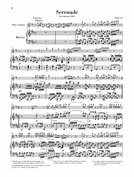 Serenade for Piano and Flute (Violin) op. 41
