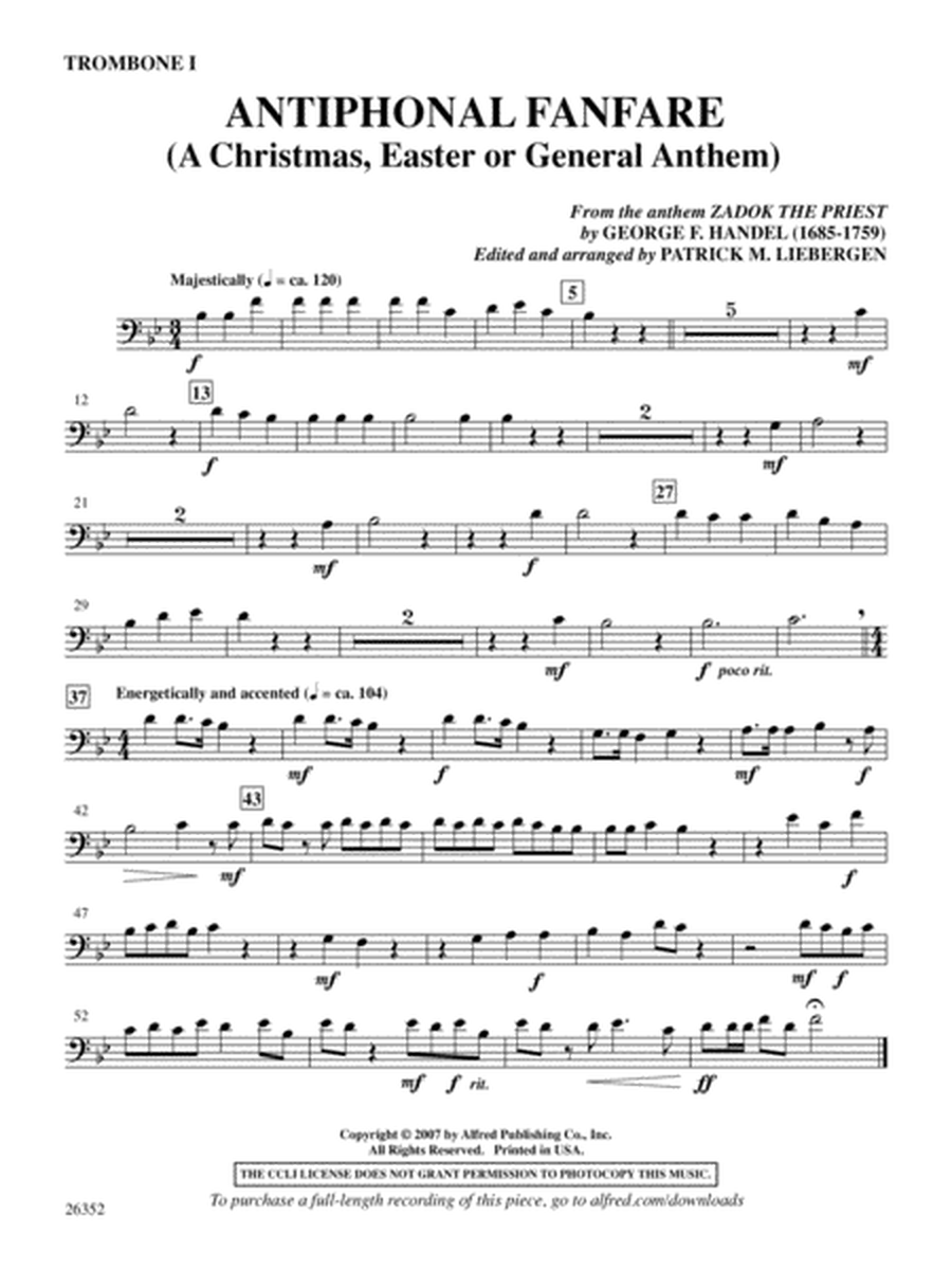 Antiphonal Fanfare (from Zadok the Priest): 1st Trombone