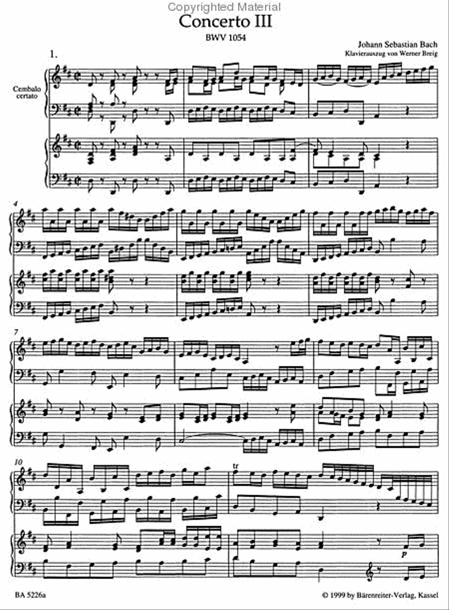 Concerto for Harpsichord and Strings No. 3 D major BWV 1054 Harpsichord scores gallery preview page 2