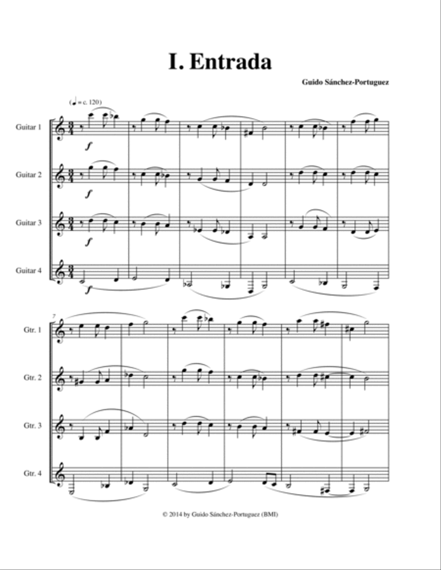 Cuatro piezas para cuatro guitarras (Four Pieces for Guitar Quartet) Guitar Ensemble scores gallery preview page 2