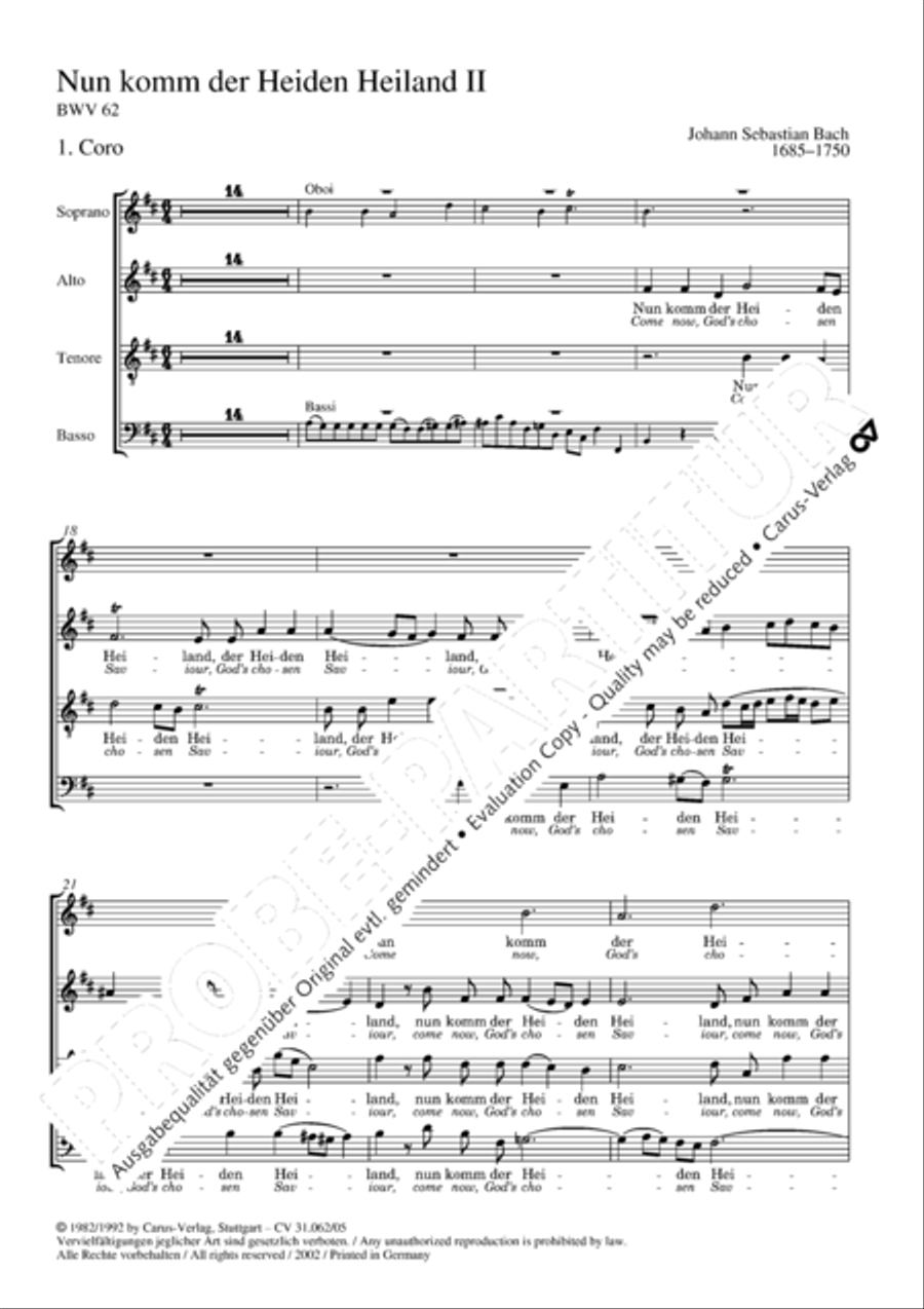 Now come, the nation's Saviour (Nun komm, der Heiden Heiland) 4-Part scores gallery preview page 2