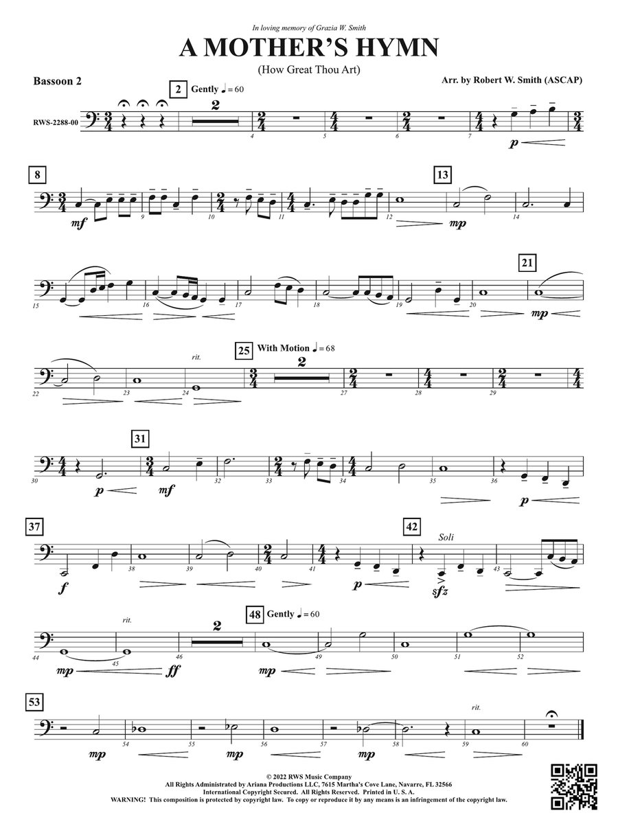 A Mother's Hymn - How Great Thou Art: 2nd Bassoon Bassoon scores gallery preview page 1