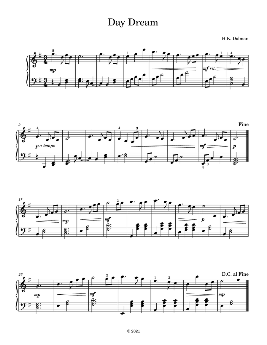 Day Dream Piano Solo scores gallery preview page 1
