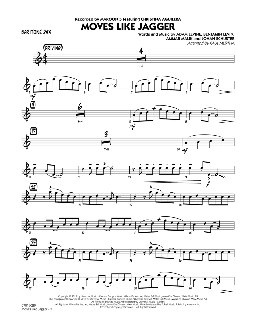 Moves Like Jagger - Baritone Sax Jazz Ensemble scores gallery preview page 1