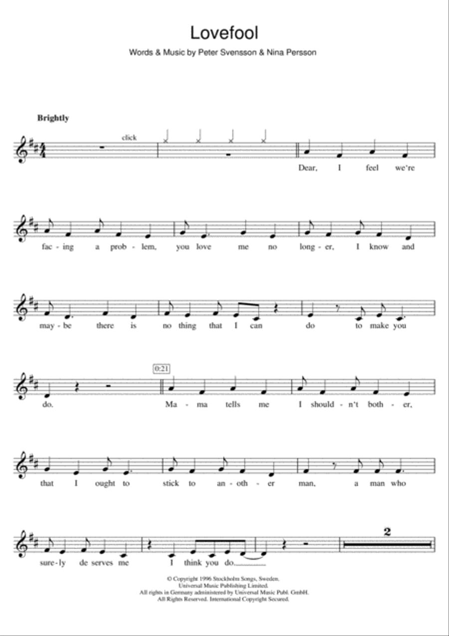 Lovefool Lovefool Clarinet Solo scores gallery preview page 1