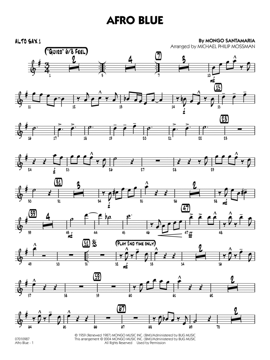 Afro Blue (arr. Michael Philip Mossman) - Alto Sax 1 Jazz Ensemble scores gallery preview page 1