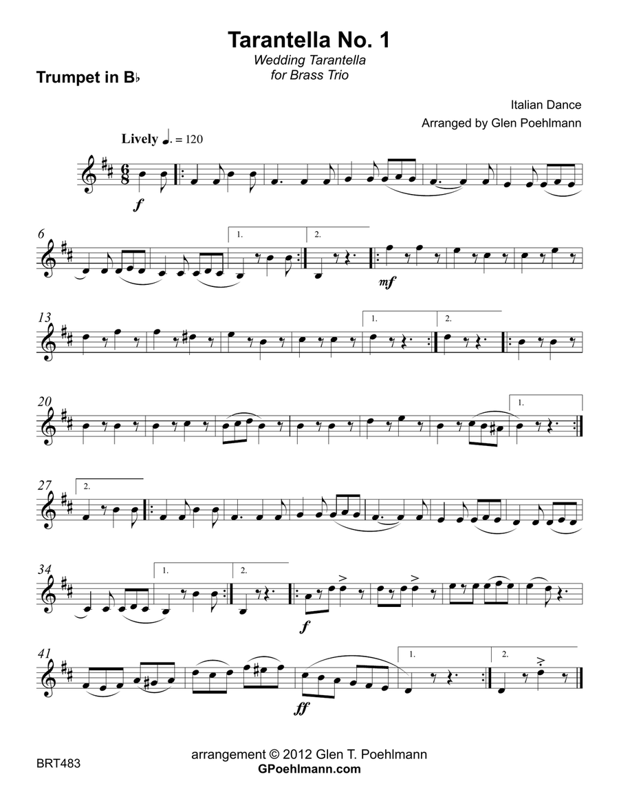TARANTELLA #1 (the Wedding Tarantella) for BRASS TRIO (unaccompanied) Brass Trio scores gallery preview page 3