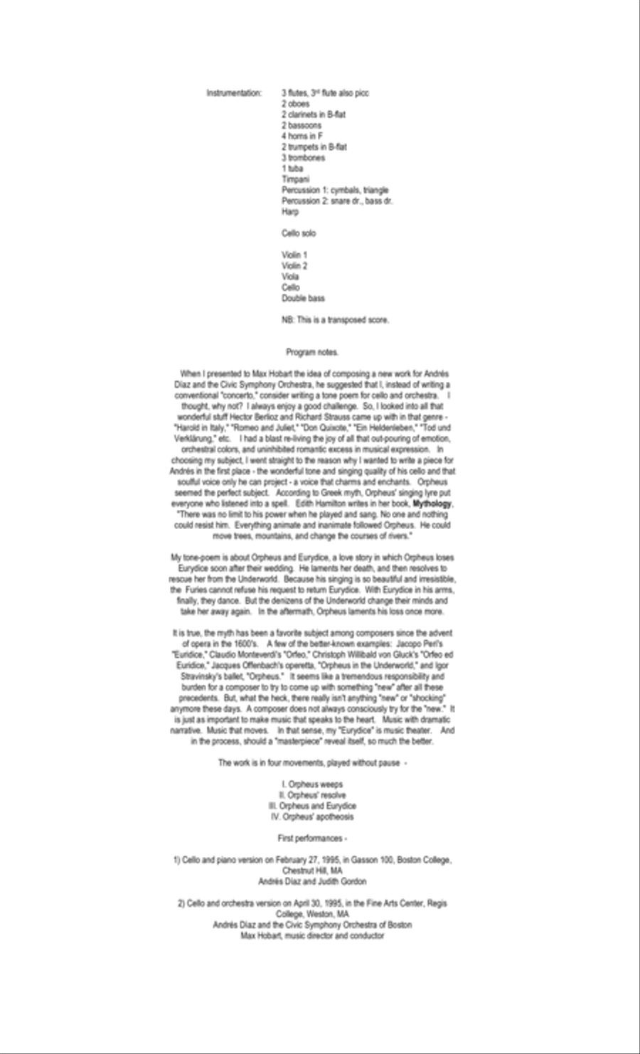 Eurydice ... a tone poem for cello and orchestra (1995) Full Orchestra scores gallery preview page 2
