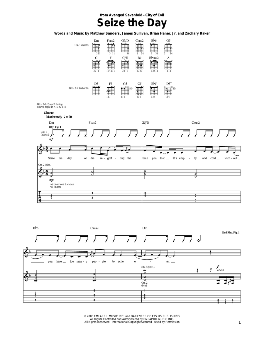 Seize The Day Electric Guitar scores gallery preview page 1