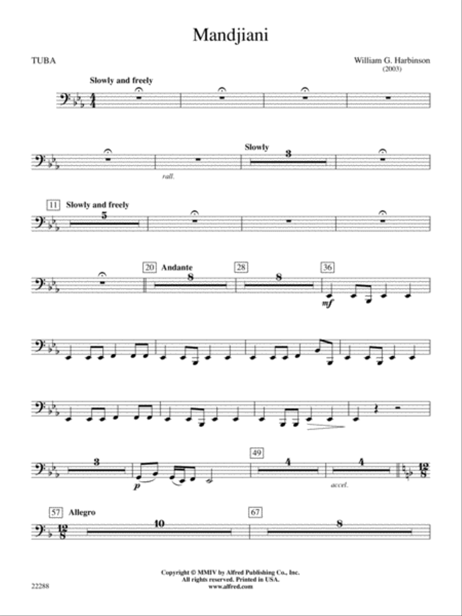 Mandjiani: Tuba Mandjiani: Tuba Concert Band scores gallery preview page 1