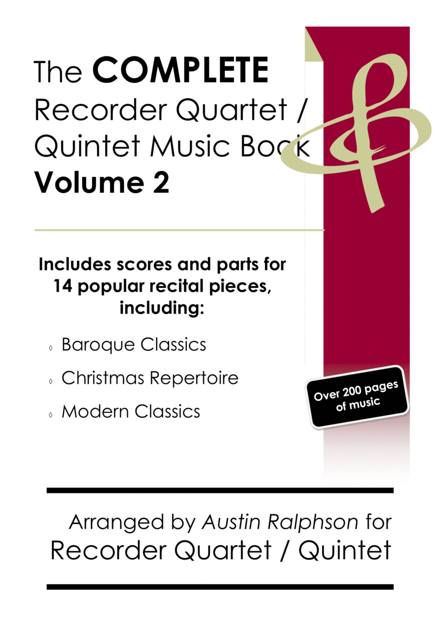 COMPLETE Recorder Quartet / Quintet Music Book Volume 2 - pack of 14 essential pieces: Christmas Soprano Recorder scores gallery preview page 1