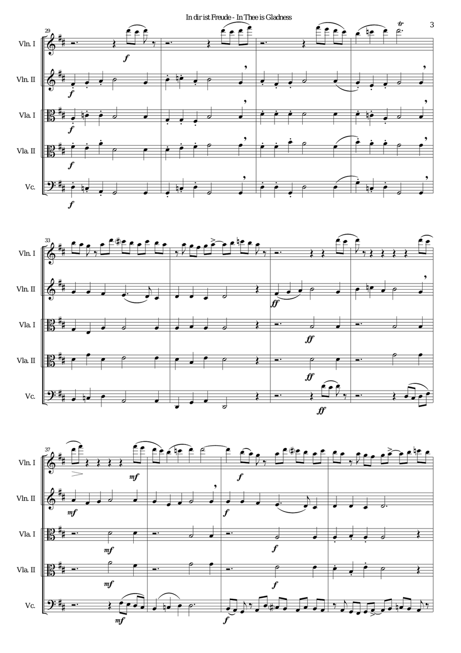 In dir ist Freude (In Thee is gladness) for string quintet (2 violins, 2 violas, 1 cello) String Trio scores gallery preview page 3