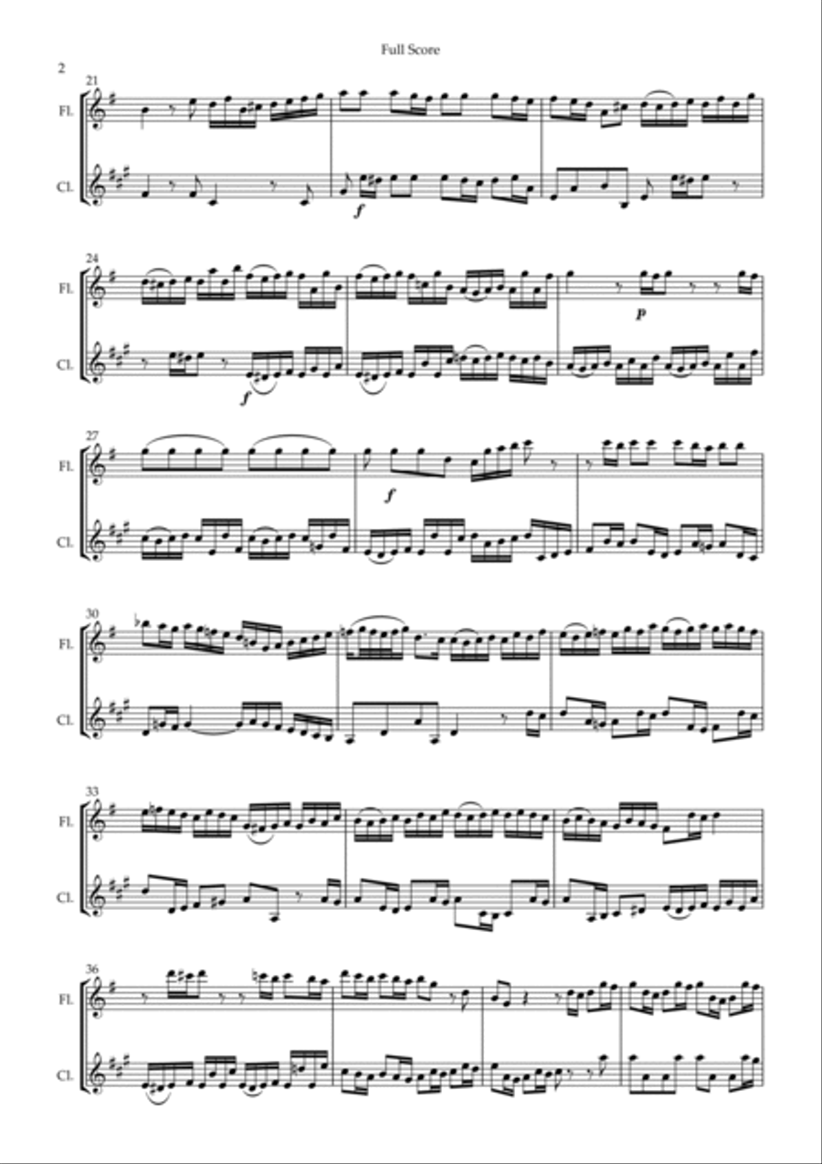 Brandenburg Concerto No. 3 in G major, BWV 1048 1st Mov. (J.S. Bach) for Flute & Clarinet Duo Woodwind Duet scores gallery preview page 2