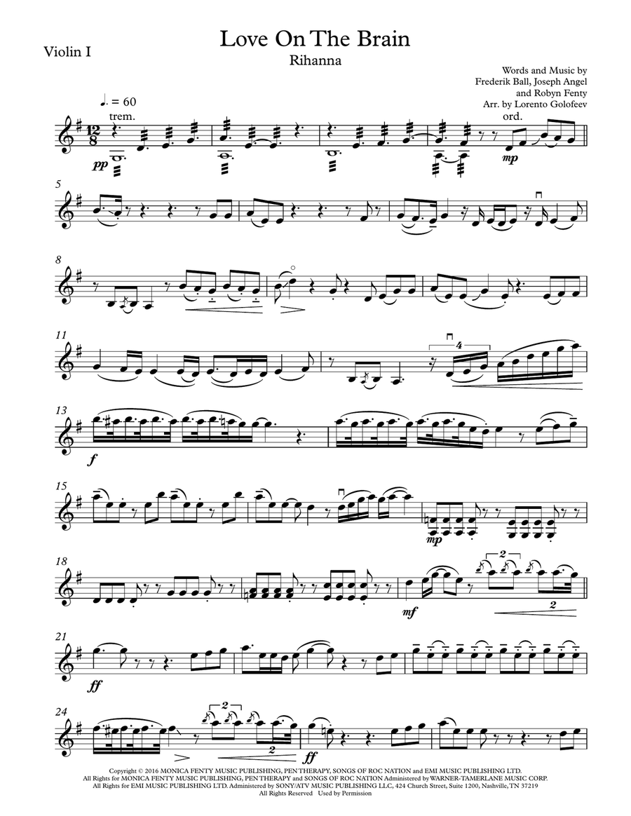 Love On The Brain String Quartet scores gallery preview page 1