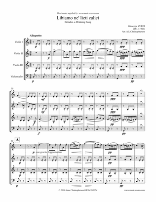 Libiamo ne lieti calici - Brindisi from La Traviata - 3 Violins & Cello