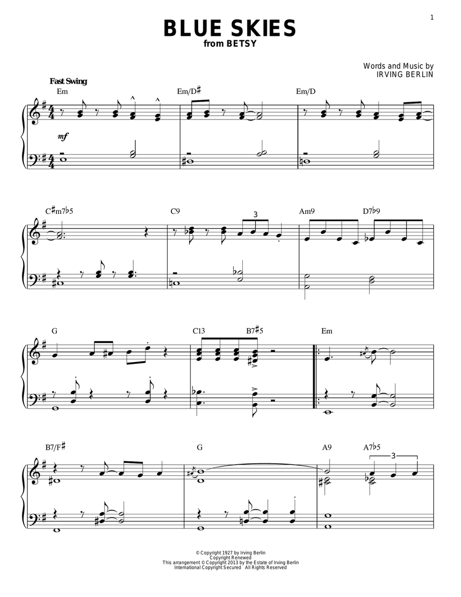 Blue Skies [Jazz version] (arr. Brent Edstrom)