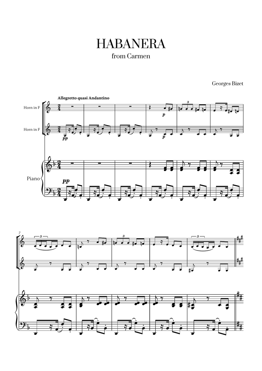 Habanera (from Carmen) (for French Horn Duet and Piano) Brass Duet scores gallery preview page 1