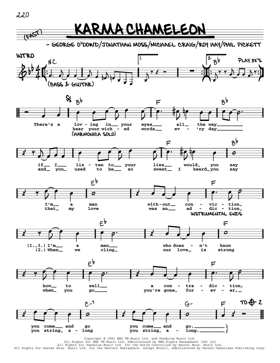 Karma Chameleon Karma Chameleon Voice scores gallery preview page 1
