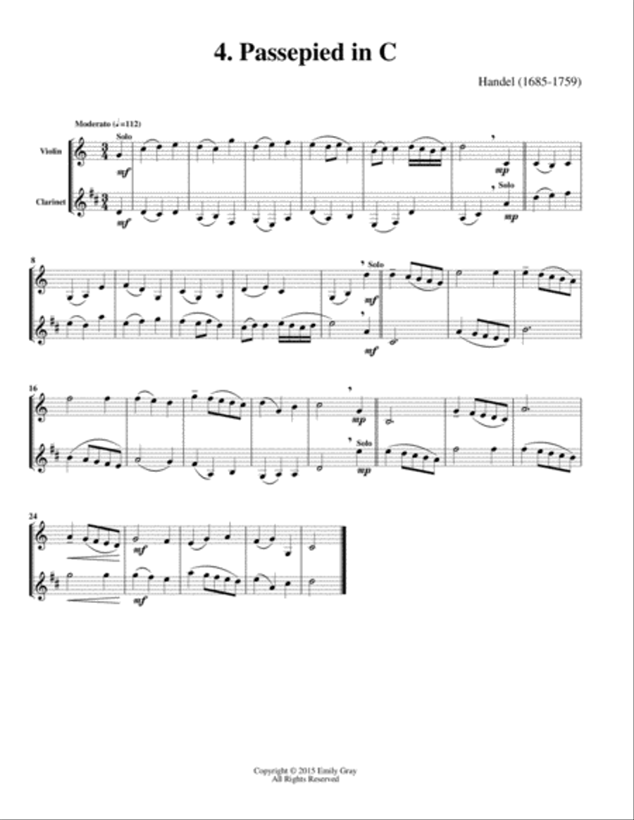 Duets for Violin and Clarinet, Volume One Clarinet scores gallery preview page 6
