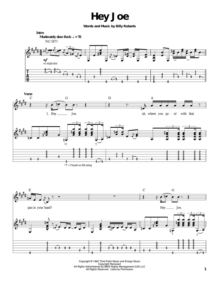 Hey Joe Hey Joe Acoustic Guitar scores gallery preview page 1