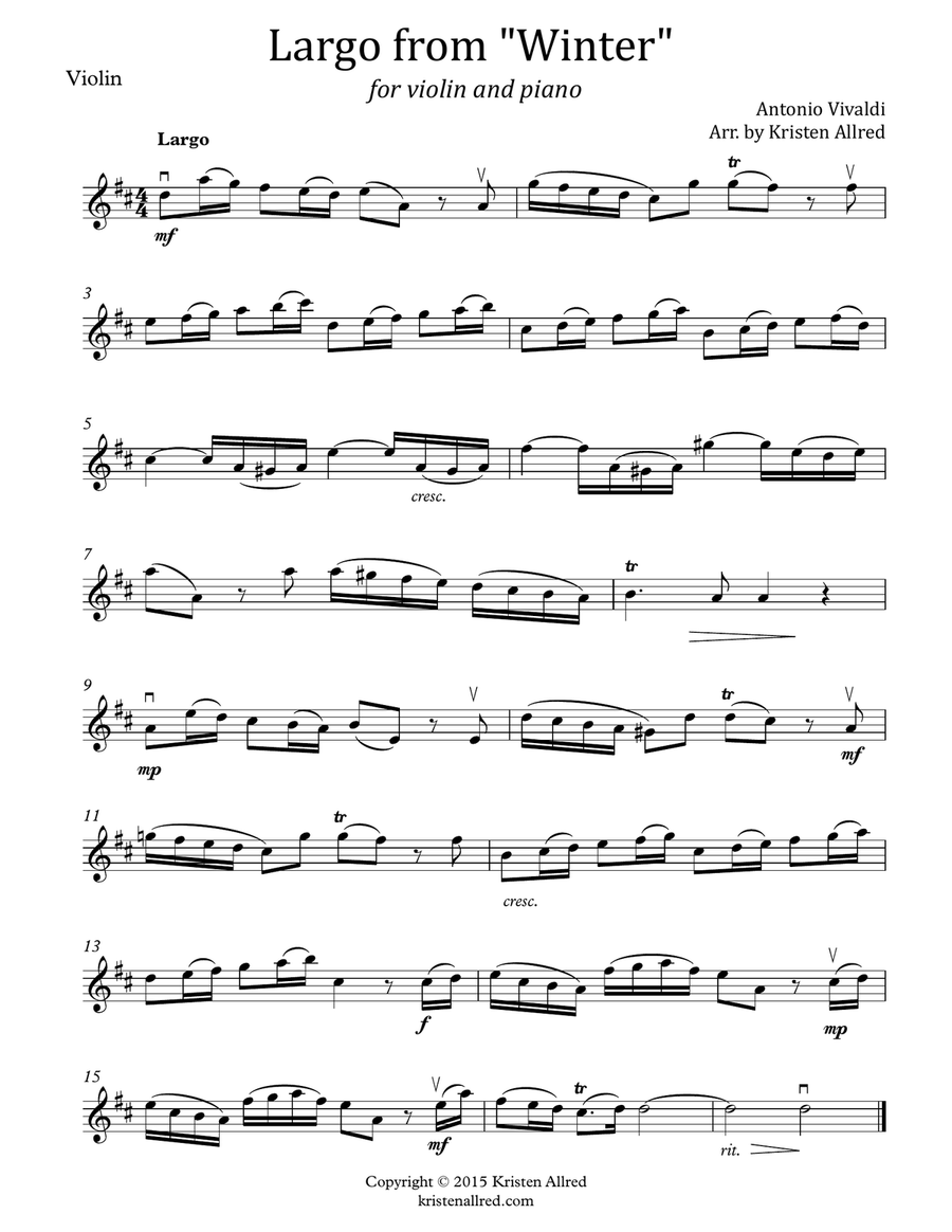 Largo from Winter for Violin and Piano