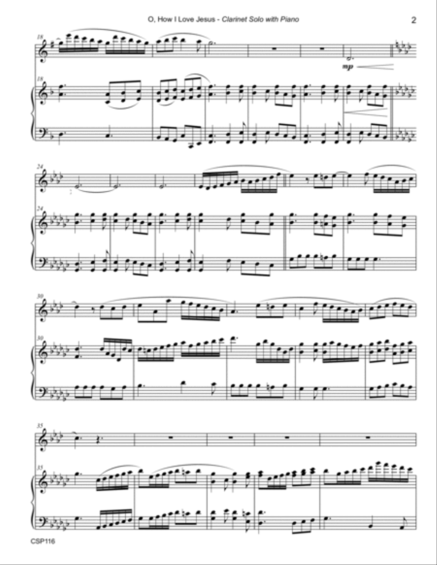 O HOW I LOVE JESUS - CLARINET SOLO with Piano Accompaniment O HOW I LOVE JESUS - CLARINET SOLO with Piano Accompaniment Clarinet Solo scores gallery preview page 2