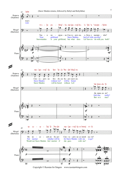 "Snowmaiden": Scene of Kupava, Snow Maiden and Mizgir' Act I DICTION SCORE w IPA & translation