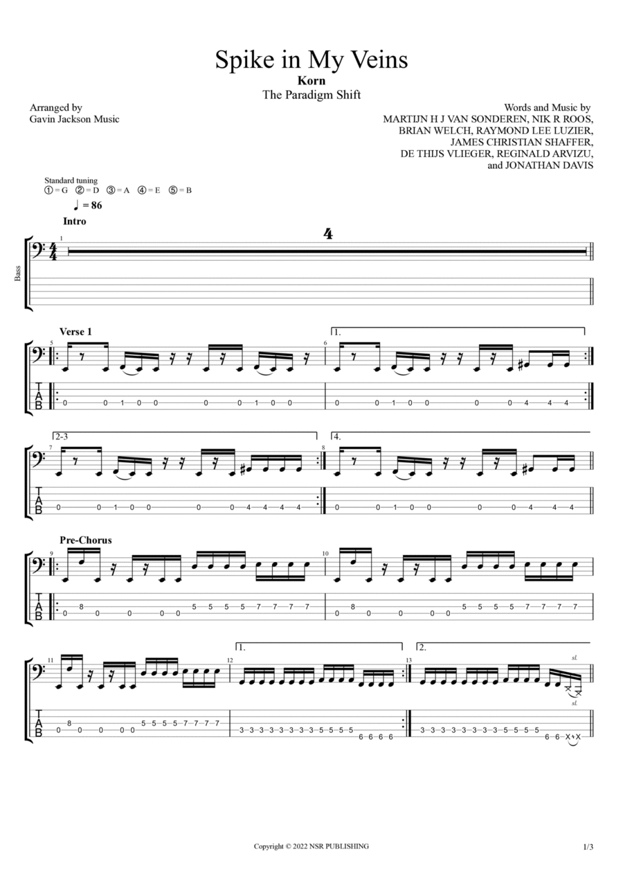 Spike In My Veins Guitar Tablature scores gallery preview page 1