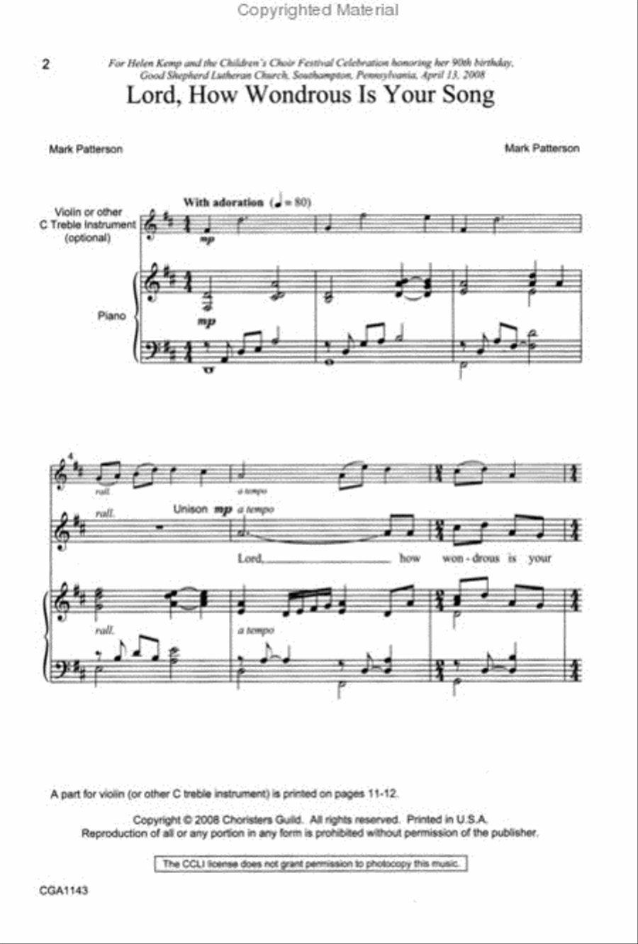 Lord, How Wondrous Is Your Song 2-Part scores gallery preview page 2
