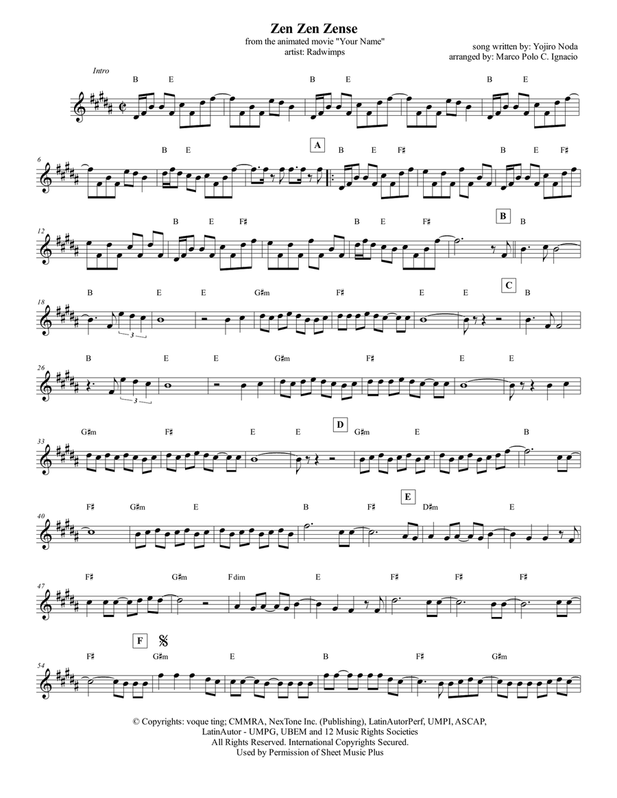 Zen Zen Zense Piano scores gallery preview page 1