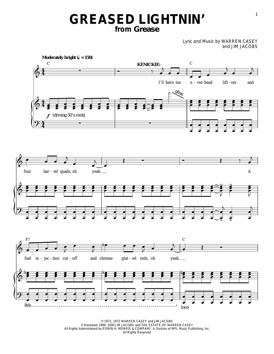 Greased Lightnin' (from Grease) Piano, Vocal scores gallery preview page 1