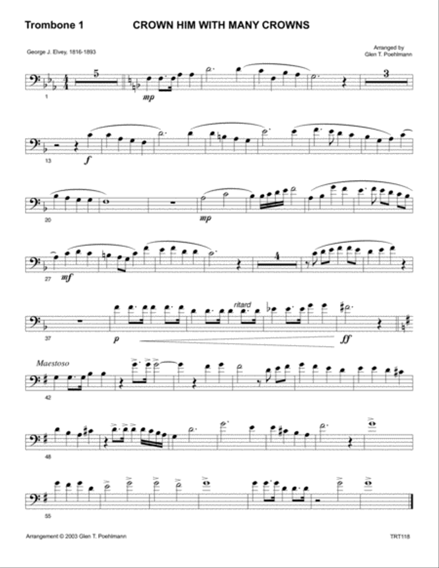 CROWN HIM WITH MANY CROWNS - TROMBONE TRIO with Piano Accompaniment Trombone Trio scores gallery preview page 4