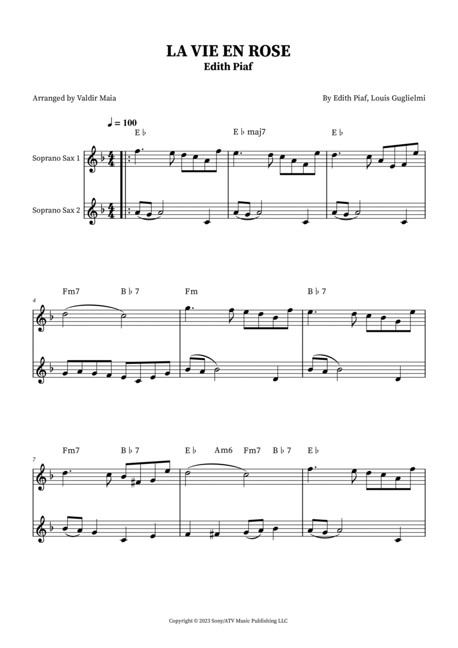 La Vie En Rose Woodwind Duet scores gallery preview page 1