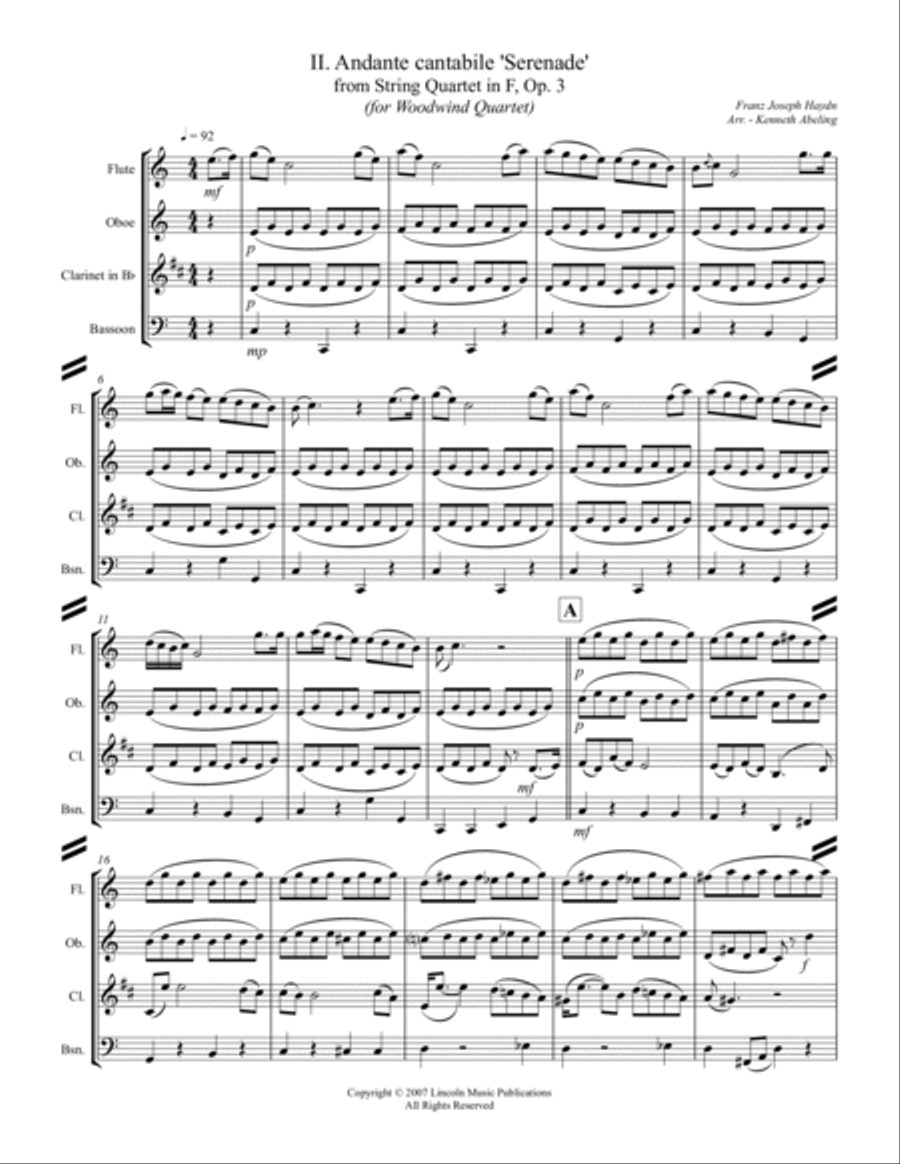 Haydn - “Serenade” (for Woodwind Quartet) Woodwind Quartet scores gallery preview page 2