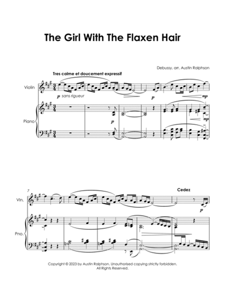 The Girl With The Flaxen Hair (Debussy) - violin and piano with FREE BACKING TRACK image number null
