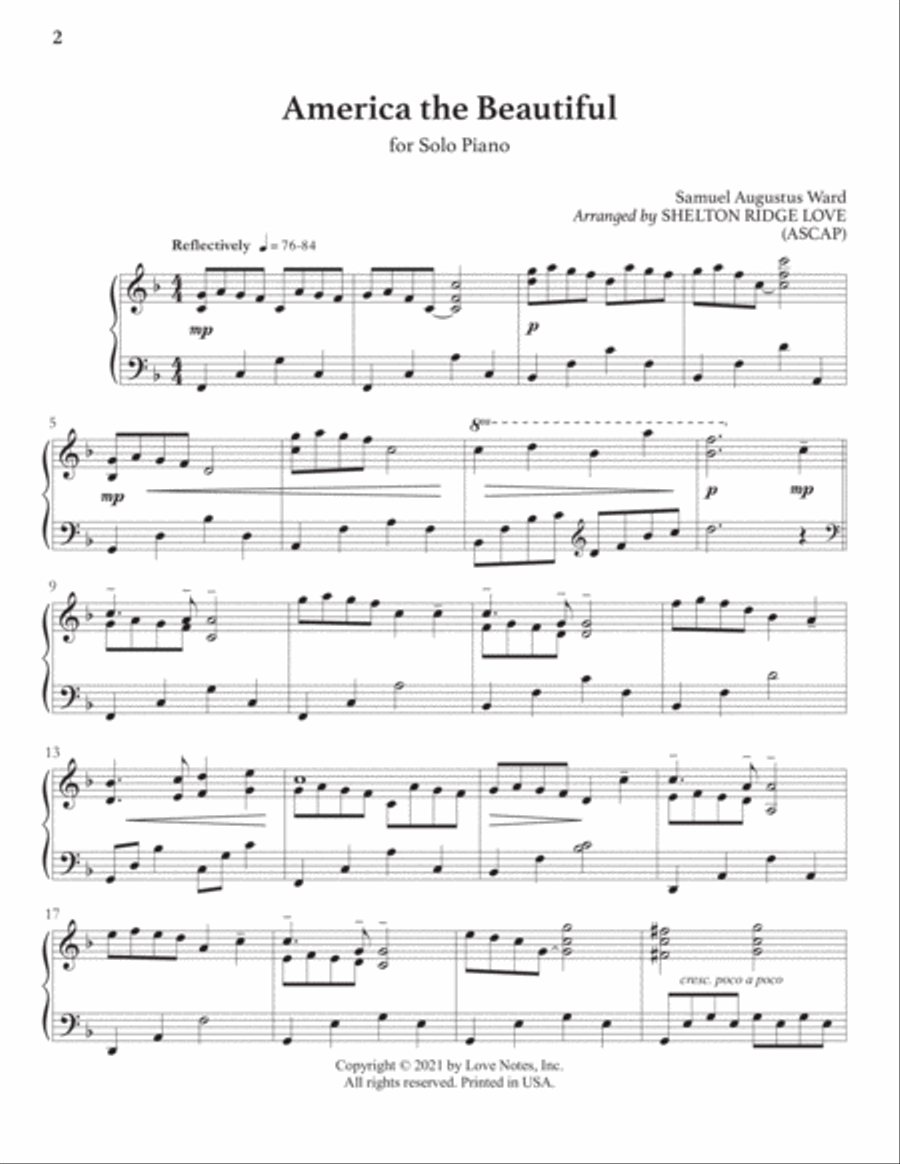 America the Beautiful Piano Solo scores gallery preview page 2