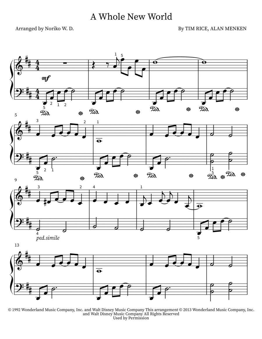 A Whole New World Piano Solo scores gallery preview page 1